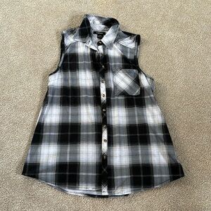 Tattoo Plaid Button Up Tank